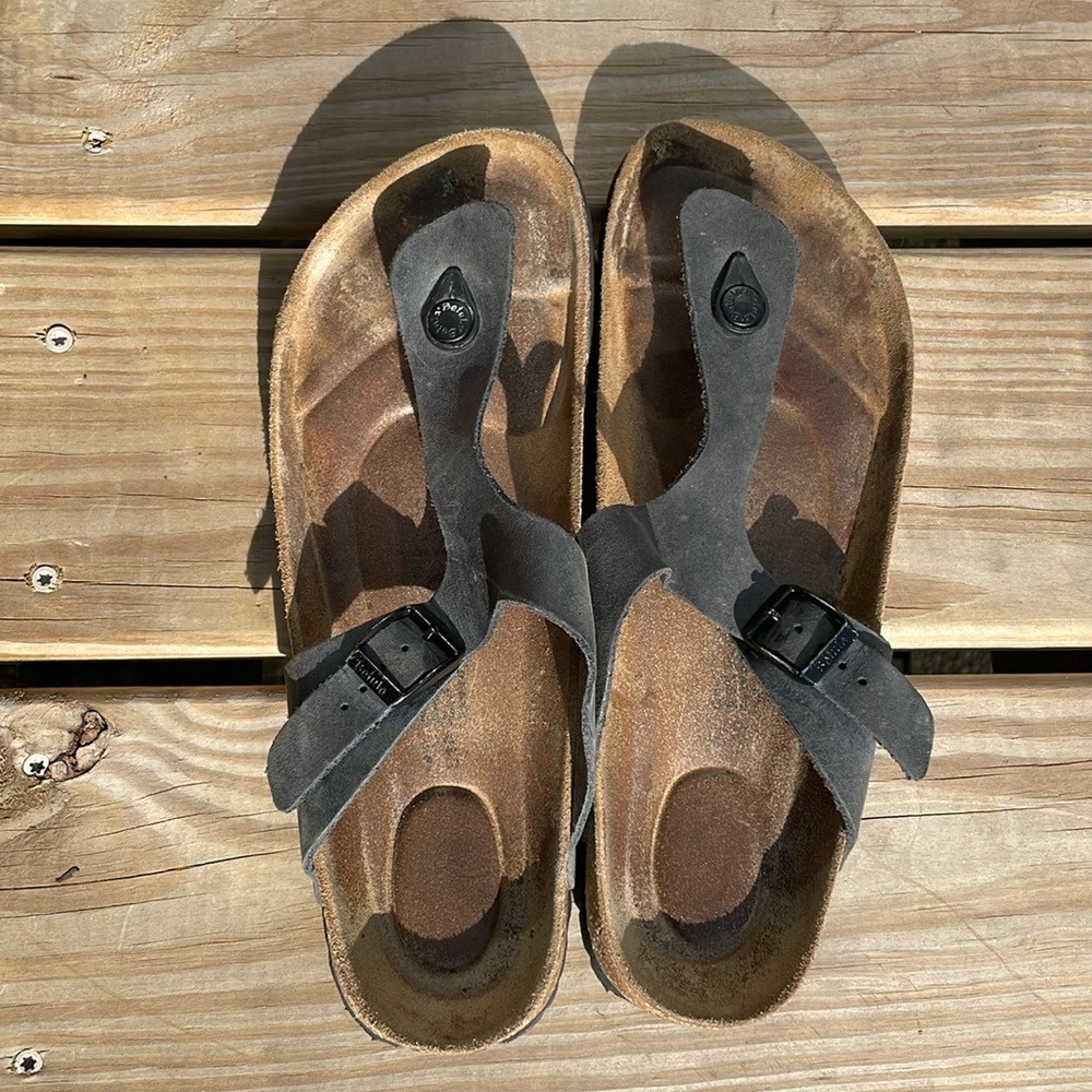 Birkenstock Betula Gizeh Thong Sandal Navy Blue Leather Buckle Women’s Size 41
